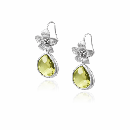 Hibiscus Silver Earrings - Peridot Green
