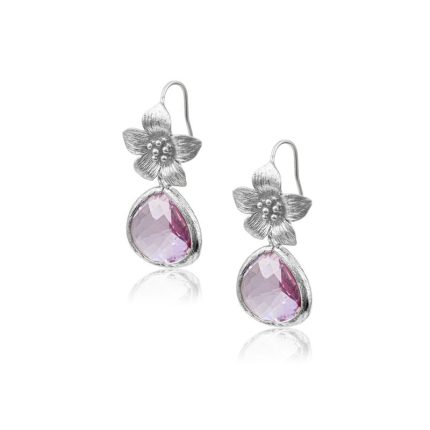 Hibiscus Silver Earrings - Lavender Purple