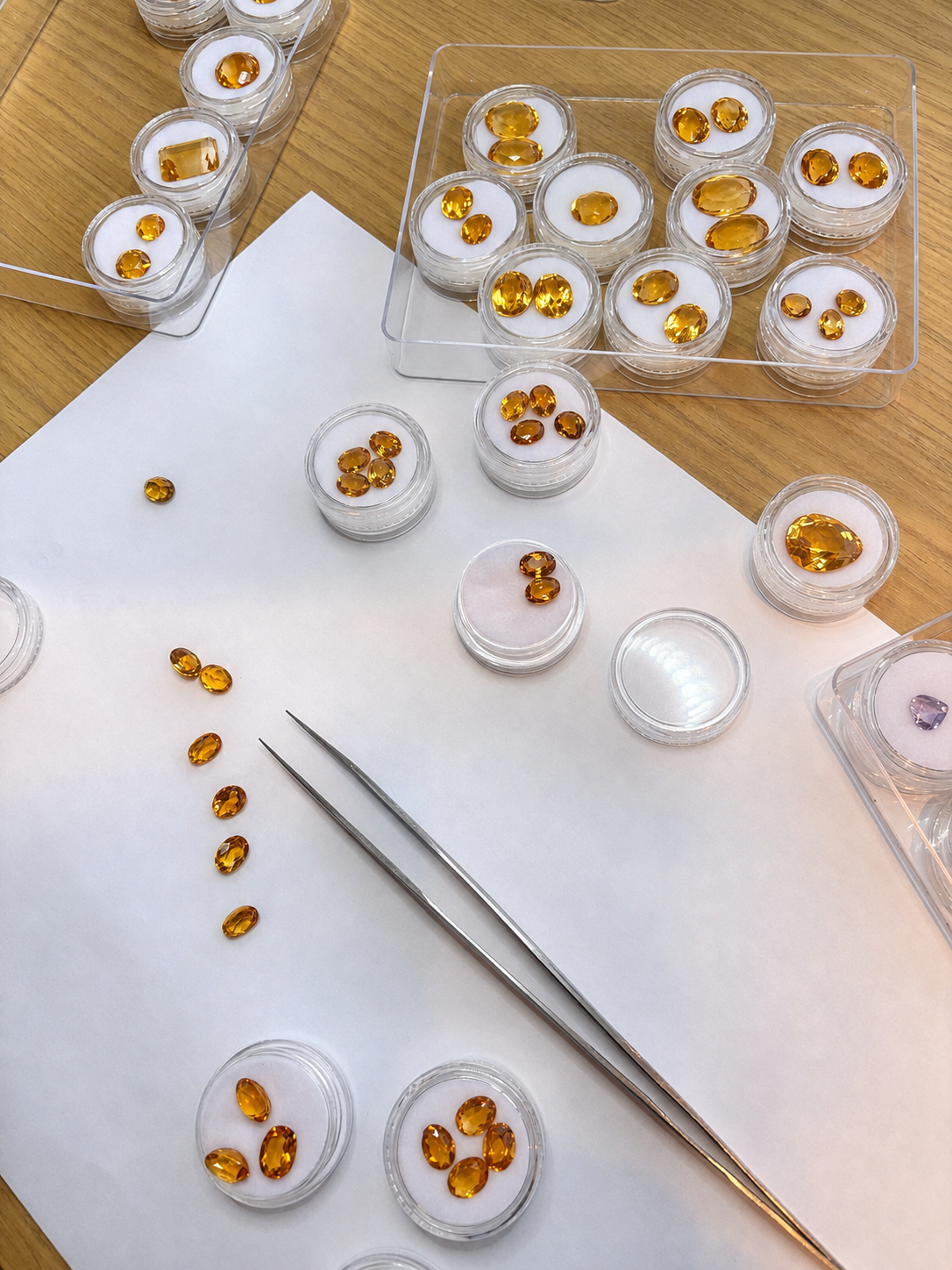 Natural citrine gemstones selected for a bespoke piece